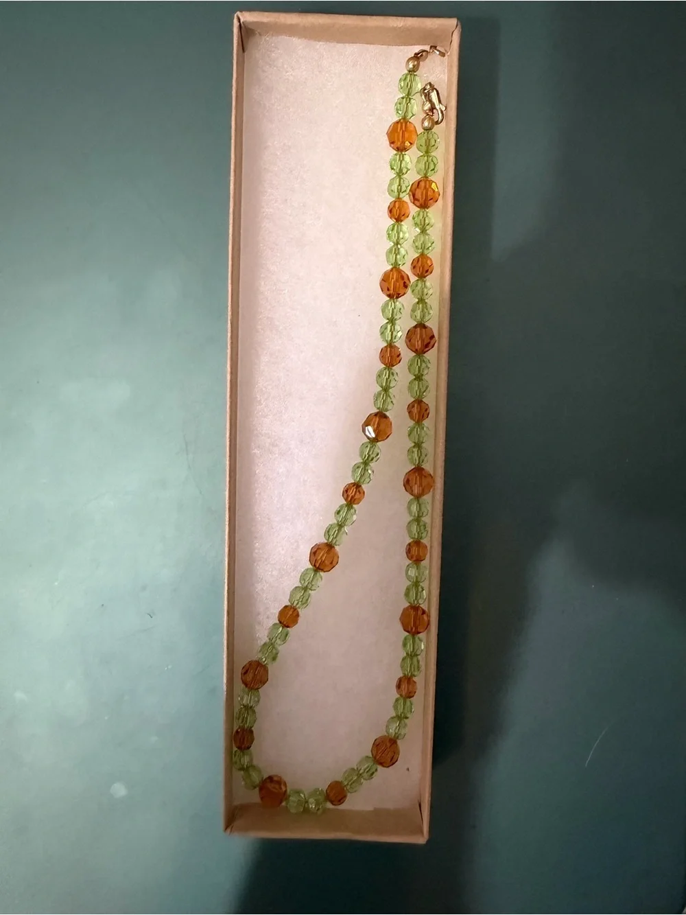 Vintage Green & Amber Faceted Glass Bead Necklace
